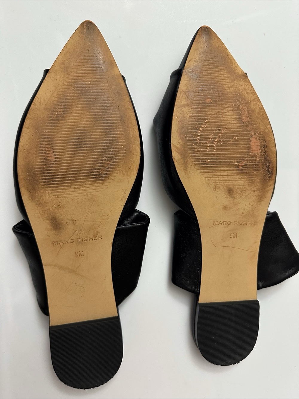 Marc Fisher Black Twisted Leather Pointed-Toe Mules Chic Preppy Minimalist - Picture 5 of 6